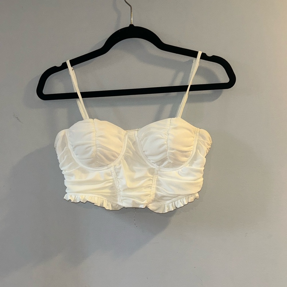 Mesh crop top, cream color, size small, chest padding